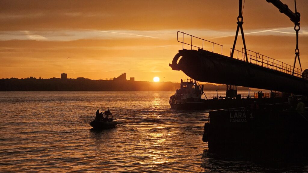 Removal of landing stage and linkspan at Woodside makes for eye-catching riverside sight