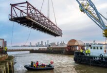 Removal of landing stage and linkspan at Woodside makes for eye-catching riverside sight