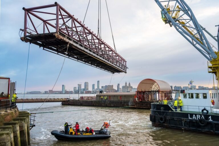 Removal of landing stage and linkspan at Woodside makes for eye-catching riverside sight