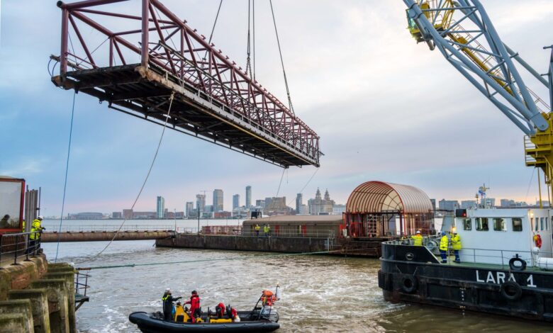 Removal of landing stage and linkspan at Woodside makes for eye-catching riverside sight